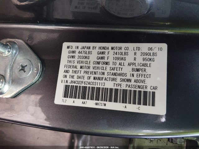 45487631 :رقم المزاد ، JH4CU2F62AC031113 vin ، 2010 Acura Tsx 2.4 مزاد بيع