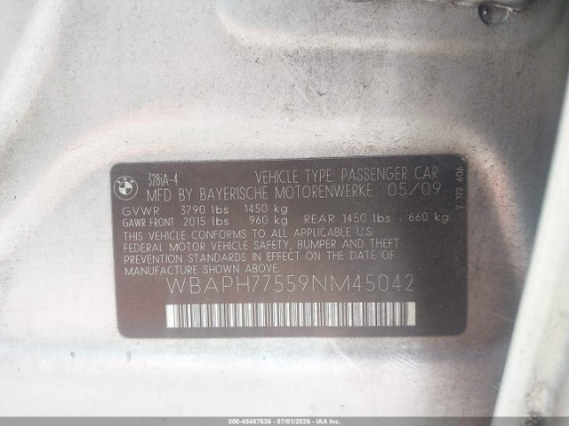 45487636 :رقم المزاد ، WBAPH77559NM45042 vin ، 2009 Bmw 328i مزاد بيع