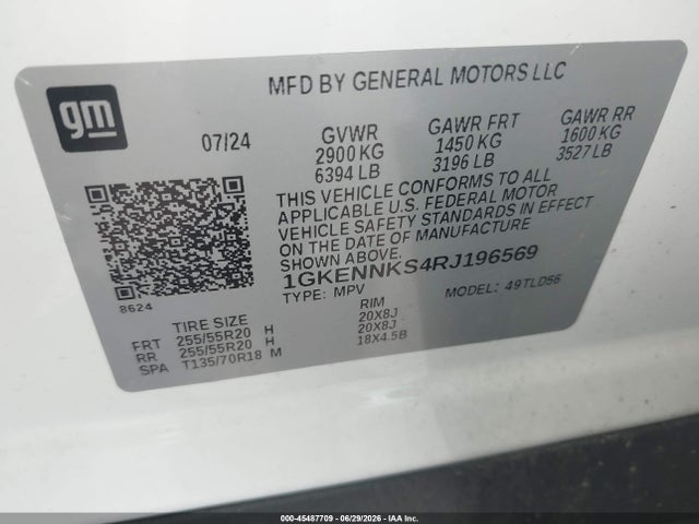 2024 Gmc Acadia Awd Elevation მანქანა იყიდება აუქციონზე, vin: 1GKENNKS4RJ196569, აუქციონის ნომერი: 45487709