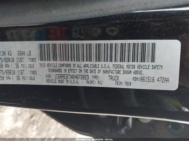 45487714 :رقم المزاد ، 1C6RREBTXKN872023 vin ، 2019 Ram 1500 Big Horn/lone Star  4x2 6'4 Box مزاد بيع