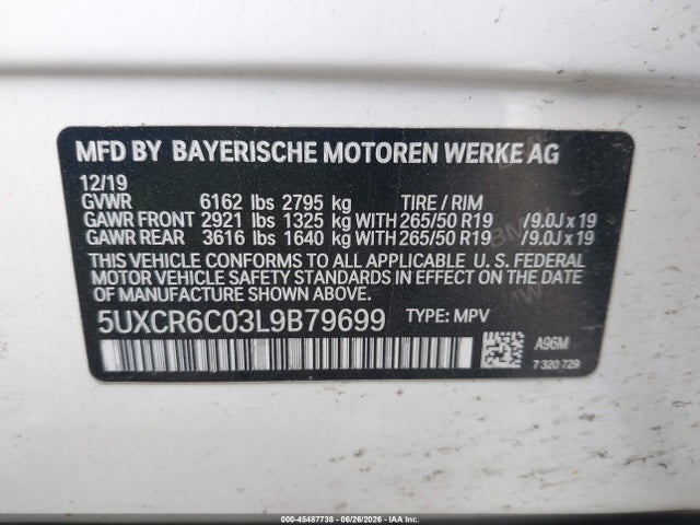 Продаж на аукціоні авто 2020 Bmw X5 Xdrive40i, vin: 5UXCR6C03L9B79699, номер лоту: 45487738