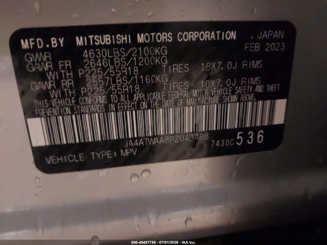 Aukcja sprzedaży 2023 Mitsubishi Eclipse Cross Se S-awc/sel S-awc, vin: JA4ATWAA8PZ043488, numer aukcji: 45487750
