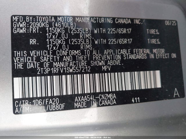 Продажа на аукционе авто 2025 Toyota Rav4 Xle, vin: 2T3P1RFV1SW557212, номер лота: 45487756