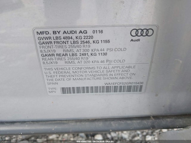 Продаж на аукціоні авто 2016 Audi Q3 2.0t Premium Plus, vin: WA1EFCFS2GR015436, номер лоту: 45487788