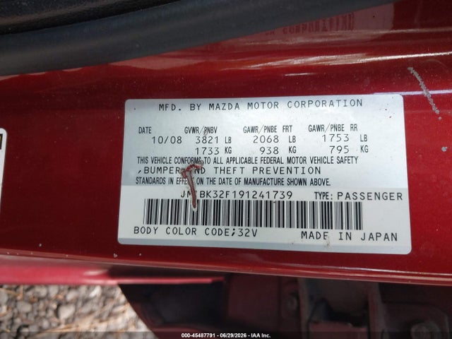 Aukcja sprzedaży 2009 Mazda Mazda3 I, vin: JM1BK32F191241739, numer aukcji: 45487791