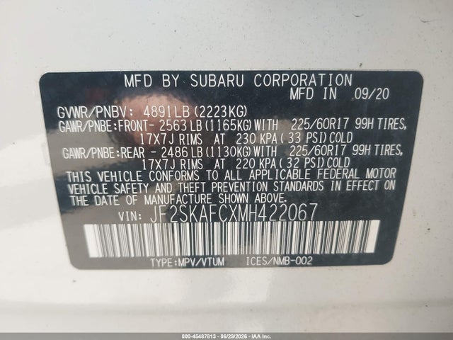 Продажа на аукционе авто 2021 Subaru Forester Premium, vin: JF2SKAFCXMH422067, номер лота: 45487813