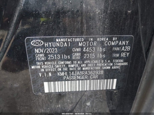 2024 Hyundai Sonata Sel მანქანა იყიდება აუქციონზე, vin: KMHL14JA8RA362928, აუქციონის ნომერი: 45487851