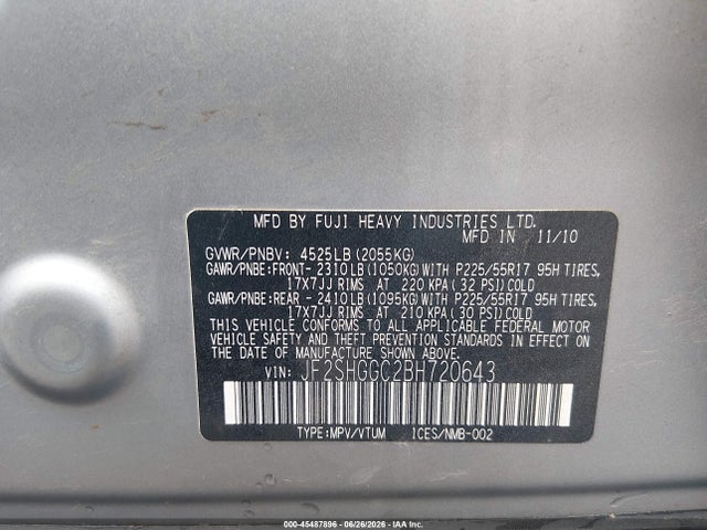Продажа на аукционе авто 2011 Subaru Forester 2.5xt Touring, vin: JF2SHGGC2BH720643, номер лота: 45487896