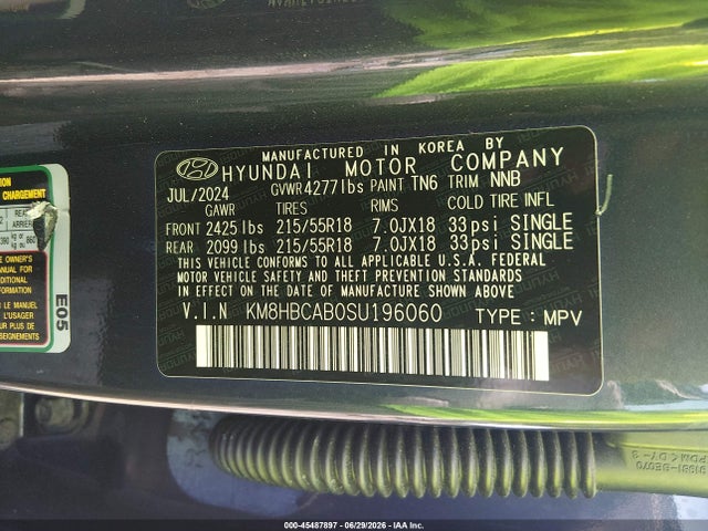 Продаж на аукціоні авто 2025 Hyundai Kona Sel, vin: KM8HBCAB0SU196060, номер лоту: 45487897