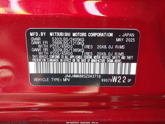 Aukcja sprzedaży 2025 Mitsubishi Outlander Sel 2.5 S-awc, vin: JA4J4WA86SZ043718, numer aukcji: 45487910