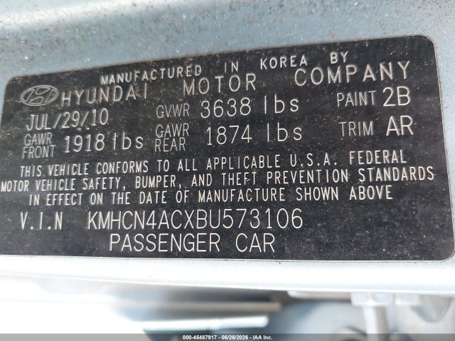 Продаж на аукціоні авто 2011 Hyundai Accent Gls, vin: KMHCN4ACXBU573106, номер лоту: 45487917
