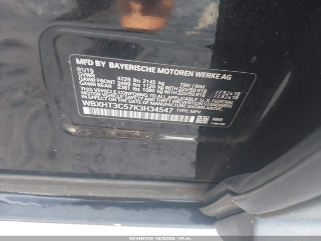 45487945 :رقم المزاد ، WBXHT3C57K3H34547 vin ، 2019 Bmw X1 Xdrive28i مزاد بيع
