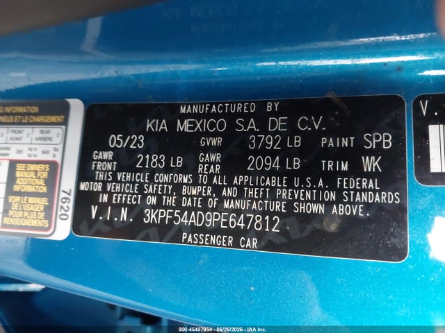 Продажа на аукционе авто 2023 Kia Forte Gt-line, vin: 3KPF54AD9PE647812, номер лота: 45487954