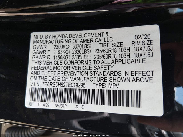 Продаж на аукціоні авто 2026 Honda Cr-v Hybrid 2wd Sport-l, vin: 7FARS5H82TE019295, номер лоту: 45487960