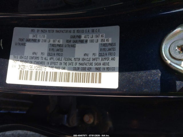 Продаж на аукціоні авто 2018 Mazda Mazda3 Touring, vin: 3MZBN1V36JM265519, номер лоту: 45487971