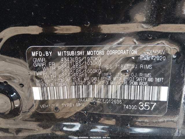 Aukcja sprzedaży 2021 Mitsubishi Outlander Sport 2.0 Be 2wd/2.0 Es 2wd/2.0 Le 2wd/2.0 S 2wd, vin: JA4APUAU2MU012636, numer aukcji: 45488004