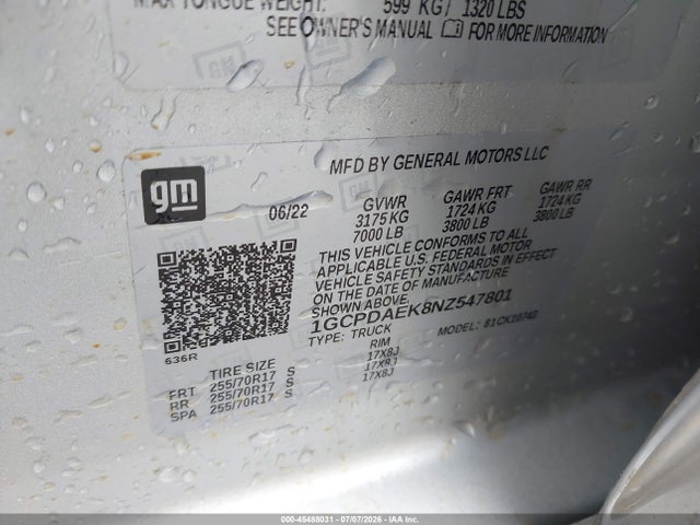 1GCPDAEK8NZ547801 Chevrolet Silverado 1500 4wd Standard Bed Wt