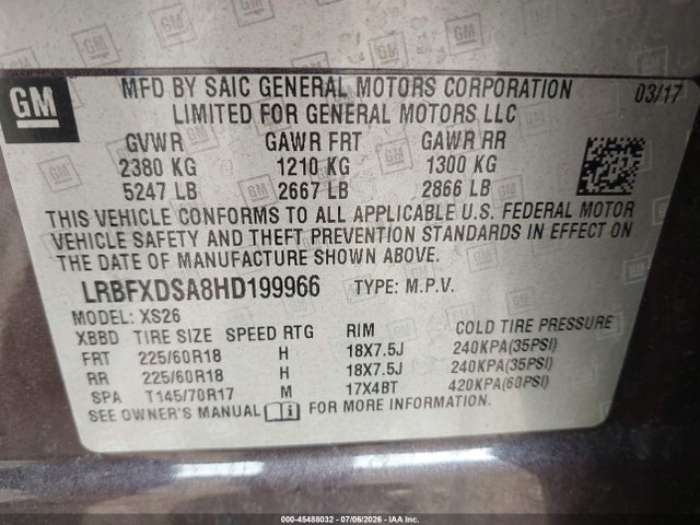Продажа на аукционе авто 2017 Buick Envision Essence, vin: LRBFXDSA8HD199966, номер лота: 45488032
