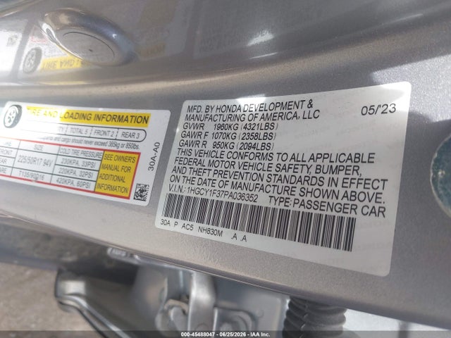 1HGCY1F37PA036352 Honda ACCORD EX