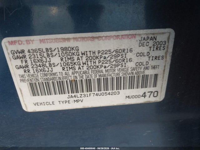 Продаж на аукціоні авто 2004 Mitsubishi Outlander Ls, vin: JA4LZ31F74U054203, номер лоту: 45488048