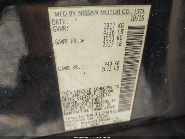 Nissan Altima 2.5 Sr 2017 1N4AL3AP3HN312956 Image 9