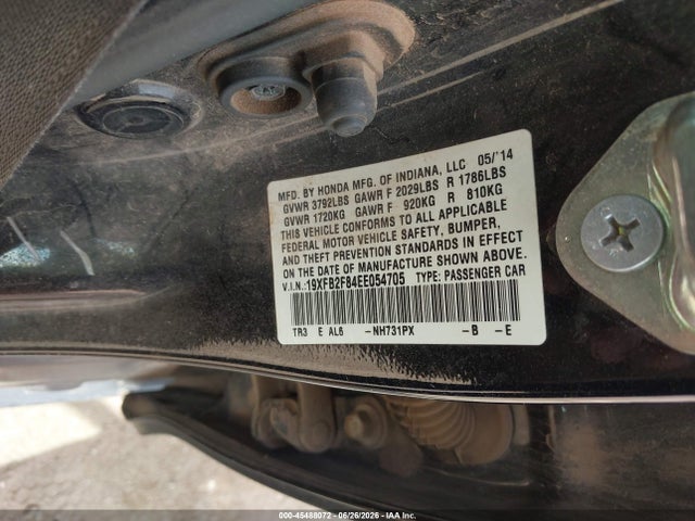 2014 Honda Civic Ex მანქანა იყიდება აუქციონზე, vin: 19XFB2F84EE054705, აუქციონის ნომერი: 45488072