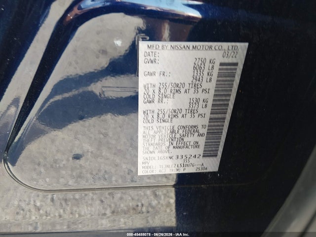 Aukcja sprzedaży 2022 Infiniti Qx60 Sensory Awd, vin: 5N1DL1GSXNC335242, numer aukcji: 45488078