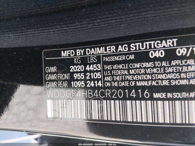 Aukcja sprzedaży 2012 Mercedes-benz C 250 Luxury/sport, vin: WDDGF4HB4CR201416, numer aukcji: 45488082