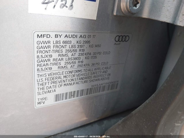 Aukcja sprzedaży 2017 Audi Q7 3.0t Premium, vin: WA1LAAF70HD043076, numer aukcji: 45488117