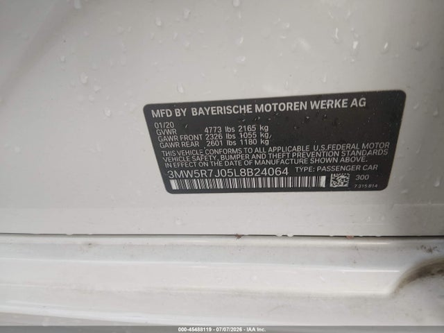 Aukcja sprzedaży 2020 Bmw 330i Xdrive, vin: 3MW5R7J05L8B24064, numer aukcji: 45488119