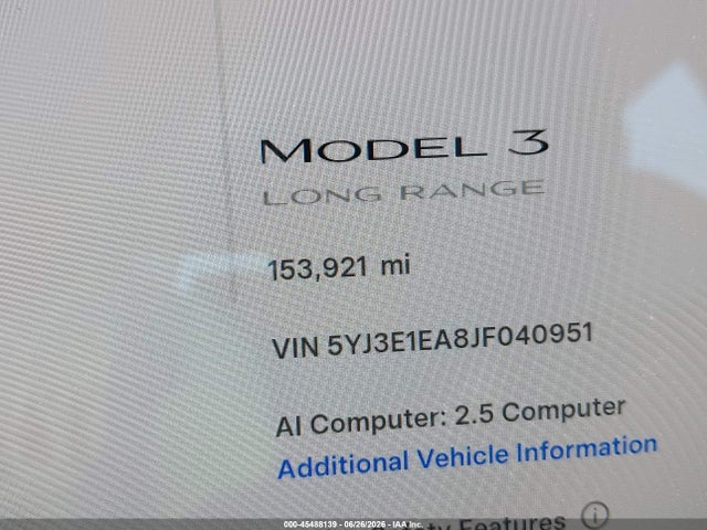 Продажа на аукционе авто 2018 Tesla Model 3 Long Range/mid Range, vin: 5YJ3E1EA8JF040951, номер лота: 45488139