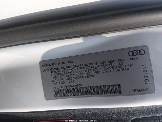 45488229 :رقم المزاد ، WAUFACF50RA119666 vin ، 2024 Audi A5 Sportback Premium Plus 45 Tfsi Quattro S Tronic مزاد بيع
