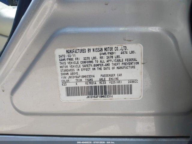 Продаж на аукціоні авто 2011 Infiniti G25 Journey, vin: JN1DV6AP1BM603314, номер лоту: 45488235