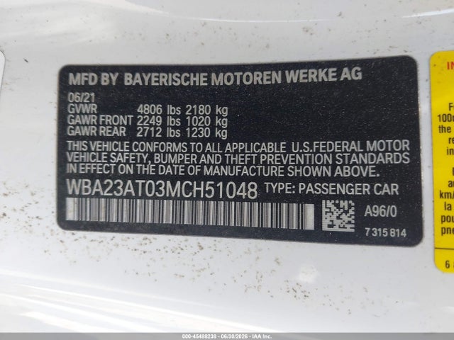 Продажа на аукционе авто 2021 Bmw 430i, vin: WBA23AT03MCH51048, номер лота: 45488238