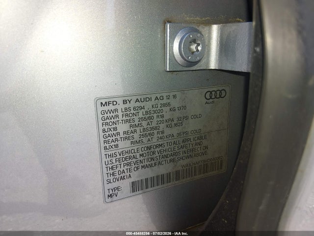 Продажа на аукционе авто 2017 Audi Q7 2.0t Premium, vin: WA1LHAF73HD040362, номер лота: 45488256