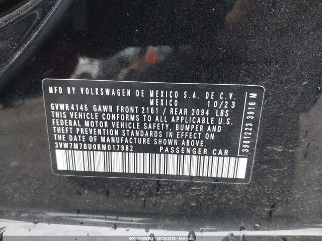 Aukcja sprzedaży 2024 Volkswagen Jetta 1.5t Se, vin: 3VW7M7BU0RM017982, numer aukcji: 45488262