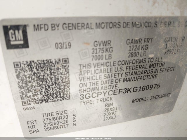 Продажа на аукционе авто 2019 Chevrolet Silverado 1500 Custom Trail Boss, vin: 3GCPYCEF3KG160975, номер лота: 45488305