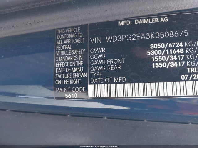 Продажа на аукционе авто 2019 Mercedes-benz Metris, vin: WD3PG2EA3K3508675, номер лота: 45488311