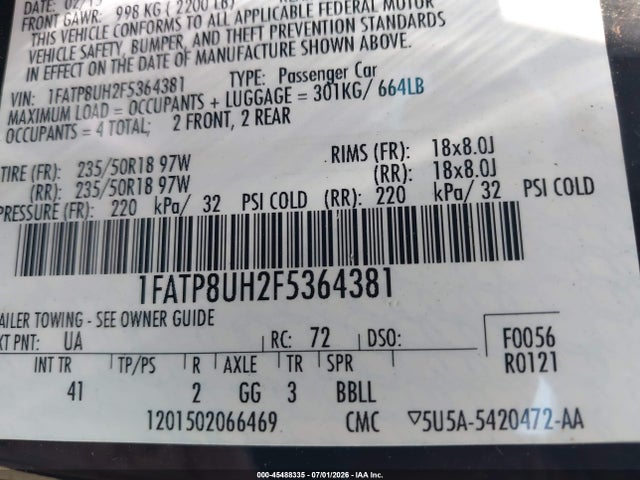 Ford Mustang Ecoboost Premium 2015 1FATP8UH2F5364381 Image 9