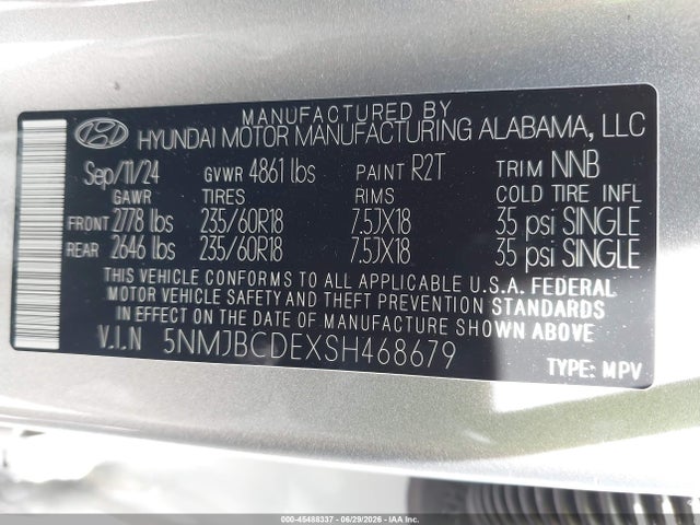 Продаж на аукціоні авто 2025 Hyundai Tucson Sel, vin: 5NMJBCDEXSH468679, номер лоту: 45488337