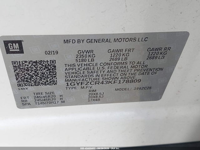 2019 Cadillac Xt4 Premium Luxury მანქანა იყიდება აუქციონზე, vin: 1GYFZCR43KF178809, აუქციონის ნომერი: 45488402