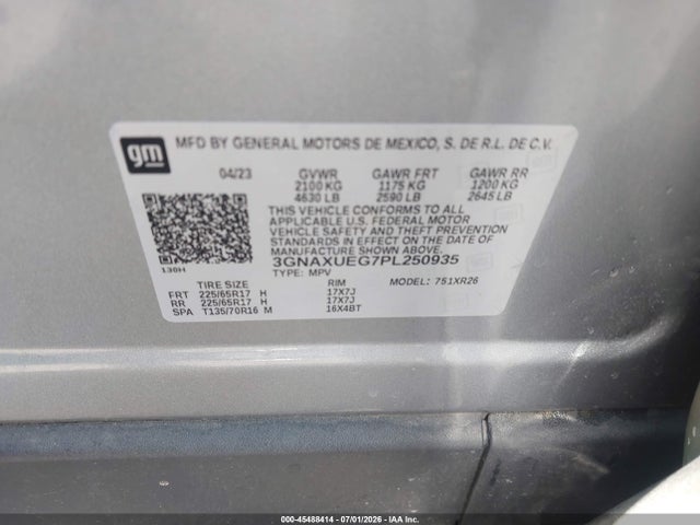 45488414 :رقم المزاد ، 3GNAXUEG7PL250935 vin ، 2023 Chevrolet Equinox Awd Lt مزاد بيع