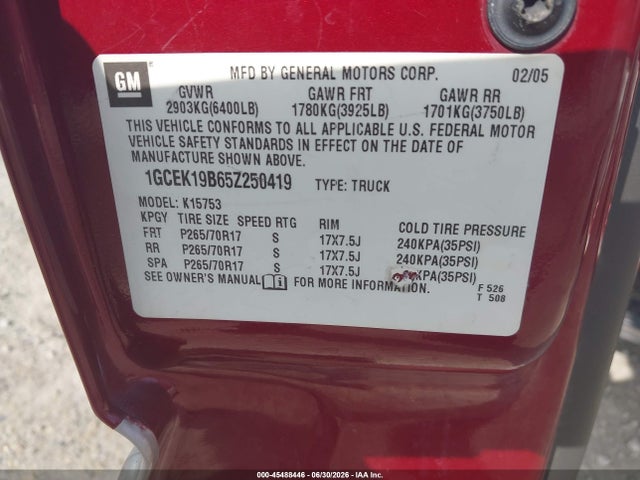 Aukcja sprzedaży 2005 Chevrolet Silverado 1500 Z71, vin: 1GCEK19B65Z250419, numer aukcji: 45488446