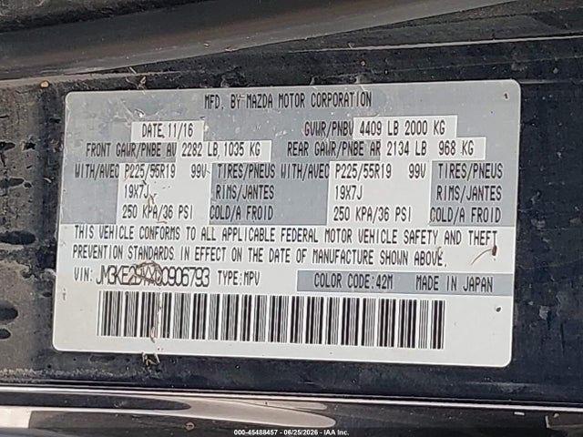 45488457 :رقم المزاد ، JM3KE2DYXG0906793 vin ، 2016 Mazda Cx-5 Grand Touring مزاد بيع