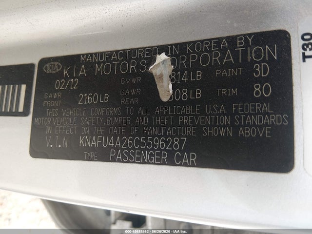 Продажа на аукционе авто 2012 Kia Forte Ex, vin: KNAFU4A26C5596287, номер лота: 45488462
