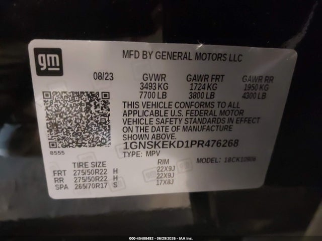 45488492 :رقم المزاد ، 1GNSKEKD1PR476268 vin ، 2023 Chevrolet Suburban 4wd Rst مزاد بيع