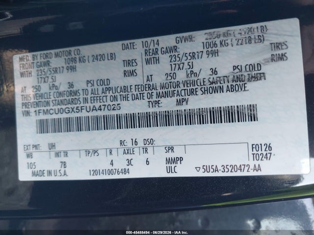 Продаж на аукціоні авто 2015 Ford Escape Se, vin: 1FMCU0GX5FUA47025, номер лоту: 45488494