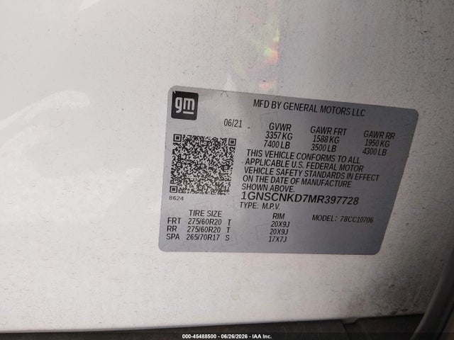 Chevrolet Tahoe 2wd Lt 2021 1GNSCNKD7MR397728 Image 9