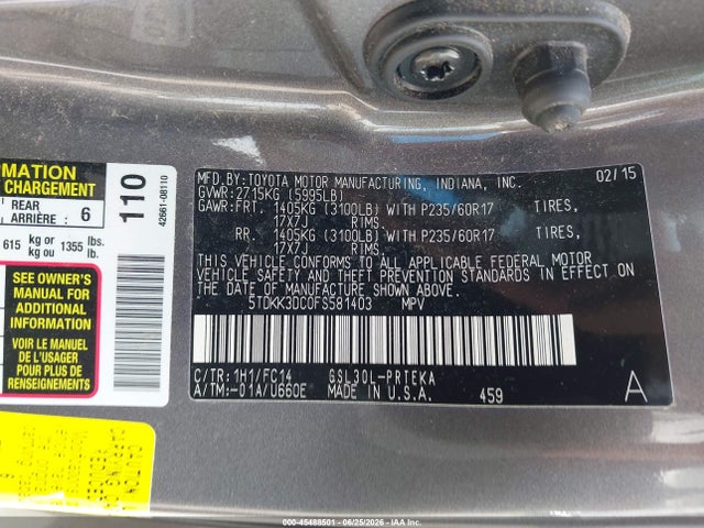 Toyota Sienna Le 8 Passenger 2015 5TDKK3DC0FS581403 Image 9