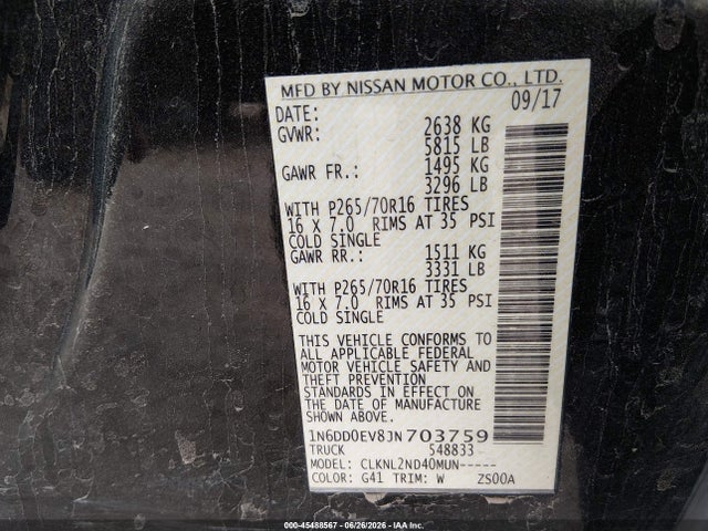Nissan Frontier Sv 2018 1N6DD0EV8JN703759 Image 9